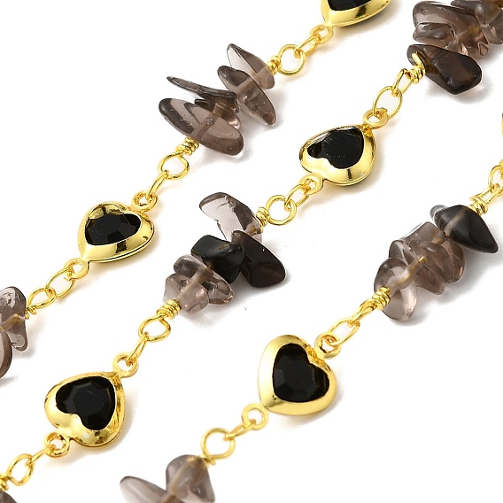 Латунные цепочки с сердечками ручной работы, со стеклянной крошкой и катушкой, долговечный, пайки, без свинца и без кадмия