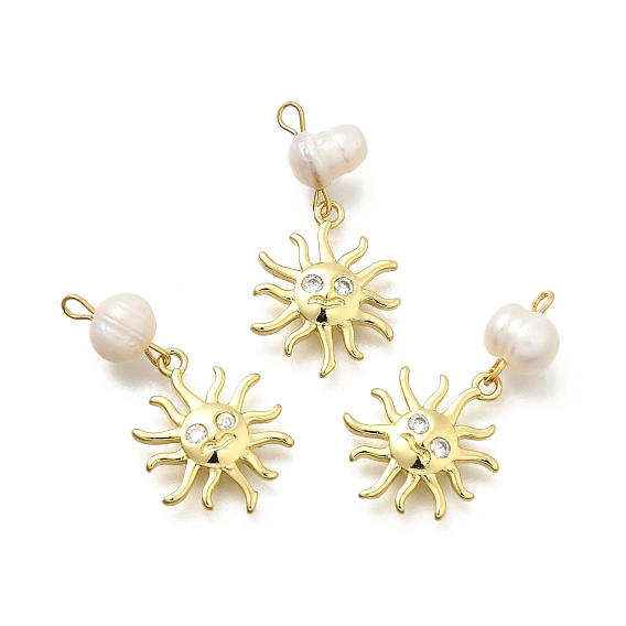 Латунные микро проложить кубического циркония подвески, стойки покрытие, долговечный, без кадмия и без свинца, реальный 18 k позолоченный, с натуральной жемчужиной