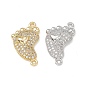 Brass Micro Pave Clear Cubic Zirconia Connector Charms, Footprint Links with Heart