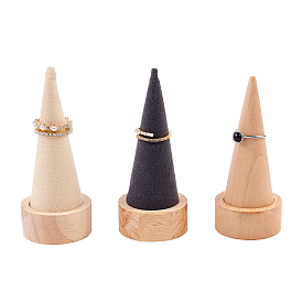 Wood Ring Displays, with Faux Suede, Cone