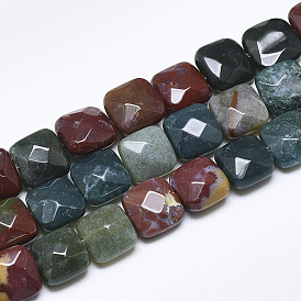 Natural Indian Agate Beads Strands, Faceted, Square