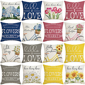 Summer Throw Pillow Cover Sunflower Daisy Flower Print Linen Pillow Sofa Cushion Cover