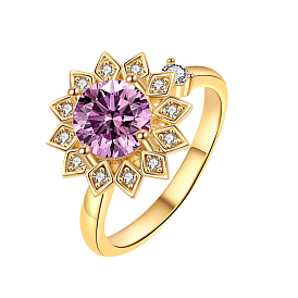 Вращающееся открытое кольцо-манжета с цветком для женщин, латунные кольца-спиннеры с микропаве из кубического циркония