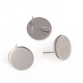 304 Stainless Steel Stud Earring Findings, Flat Round