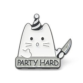 Word Party Hard Alloy Brooch, Cat with Knife Lapel Pin for Backpack Clothes, Electrophoresis Black