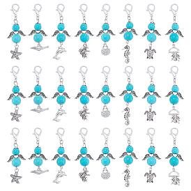 24шт 8 стили сплав и синтетическая бирюза бусины подвески украшения, Сплав с застежками когтя омара, ангел