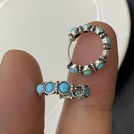 Круглые серьги-кольца из искусственной бирюзы, с застежкой из стерлингового серебра