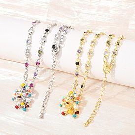 Подвеска-колье из латуни с разноцветными кубическими циркониями и эмалью в виде фейерверка для женщин., долговечный, стойки покрытие, без свинца и без кадмия
