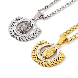304 Stainless Steel Micro Pave Cubic Zirconial Necklaces, Catholic Saint Benedict Medal Pendant Necklaces