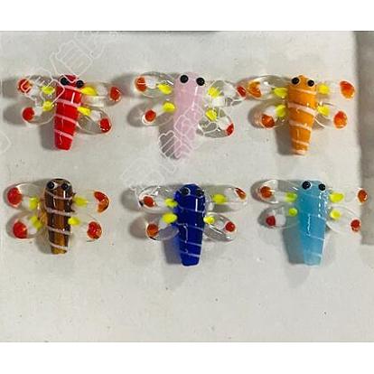 12 piezas 6 colores tema libélula cuentas de lampwork hechas a mano hebras, libélula