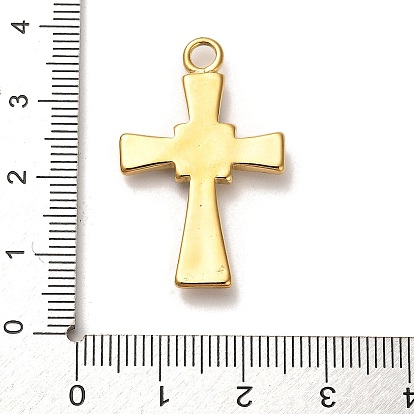Real 18K Gold Plated 304 Stainless Steel Pendants, with Rhinestone, Cross