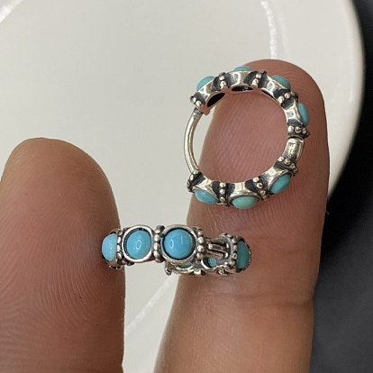 Круглые серьги-кольца из искусственной бирюзы, с застежкой из стерлингового серебра