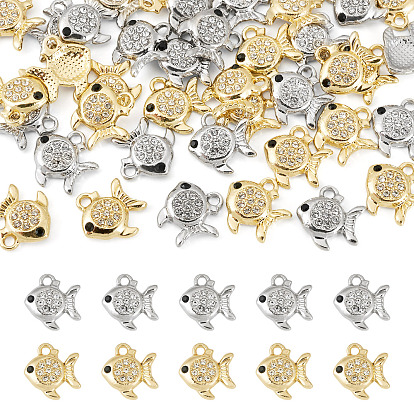 40Pcs 2 Colors Alloy Rhinestone Pendants, Fish Charms, Lead Free & Cadmium Free