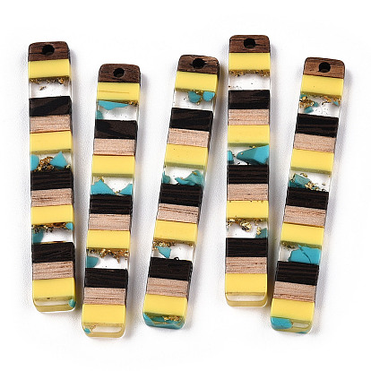 Большие подвески из прозрачной смолы и орехового дерева, золотой фольгой, прямоугольный шарм