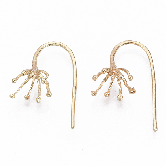 Brass Earring Hooks, with Flower Shape Tray, Nickel Free, Real 18K Gold Plated