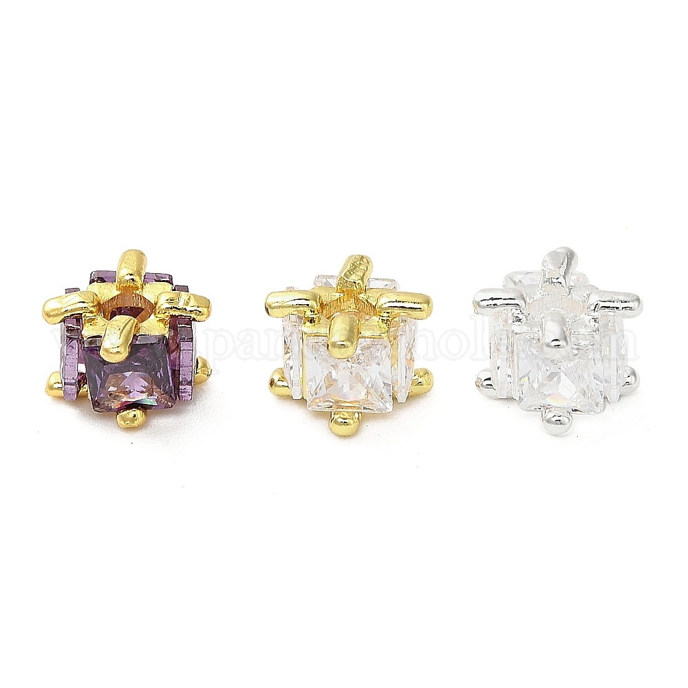 Brass Micro Pave Cubic Zirconia Beads, Cube
