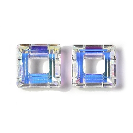 Transparent Electroplate Glass Pendant, AB Color Plated, Faceted, Square