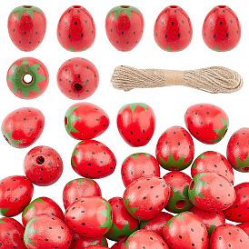 Gorgecraft DIY Home Decoration, Including 50pcs Strawberry Spray Painted Natural Wood Beads, Jute Cord