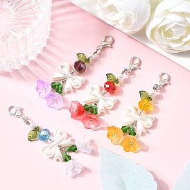 4шт. стеклянный и АБС-пластиковый искусственный жемчуг подвеска украшение, с застежками-карабинами из ракушечного жемчуга и цинкового сплава, цветок & Bowknot