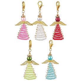 Angel Glass Seed Beads Pendants Decrotions, Alloy Lobster Clasp Charms Ornaments