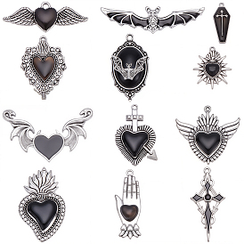 12Pcs 12 Styles Gothic Style Zinc Alloy Enamel Pendants, Mixed Shapes