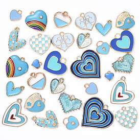 30 pcs 15 styles pendentifs en émail en alliage, charmes de coeur