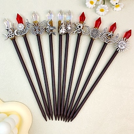 Wood Hair Stick, with Alloy and Plastic Findings, Hair Accessories