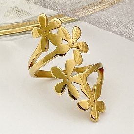 304 Stainless Steel Adjustable Rings for Women, Flower