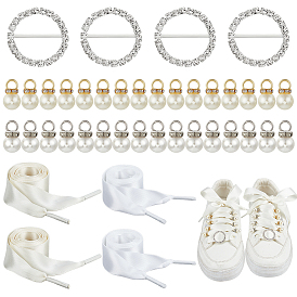 Полиэстеровые атласные шнурки для обуви, с пряжками из латуни со стразами и подвесками из искусственного жемчуга ABS., для обувной фурнитуры