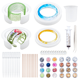Olycraft DIY Bangle Silicone Mold Kits, Resin Casting Molds, with Nail Art Sequins/Paillette, Birch Wooden Craft Ice Cream Sticks, 100ml Measuring Cup and Beading Tweezers