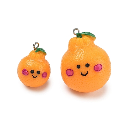 Непрозрачные подвески смолы, оранжевый шарм, с железной платиной петлей