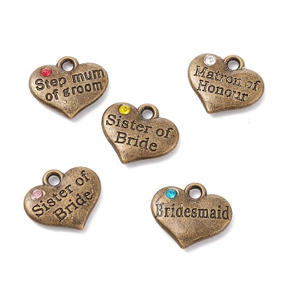 Tibetan Style Alloy Pendants, with Rhinestone, Heart with Word