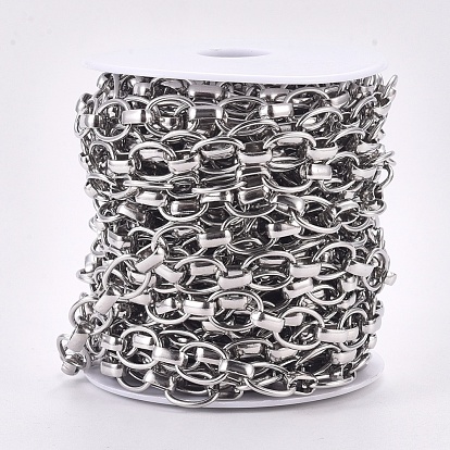 304 Stainless Steel Rolo Chains, Belcher Chains, Unwelded, with Spool