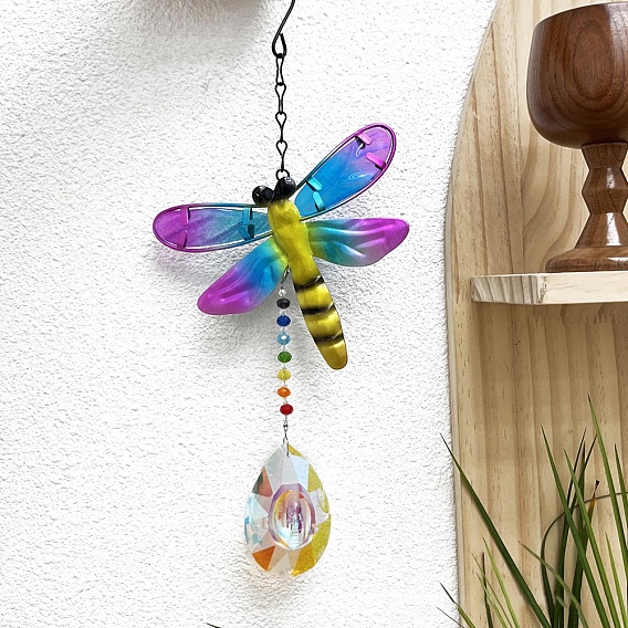 Стеклянные ловцы солнца, Железные подвесные украшения в виде стрекозы/птицы для домашнего подвесного декора