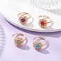 4 шт. 4 стили кольца с драгоценными камнями, цветок, с латунными бусинами и экологически чистой медной проволокой