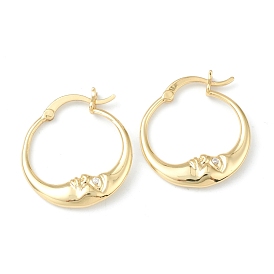 Brass Micro Pave Clear Cubic Zirconia Hoop Earrings, Crescent Moon Earrings