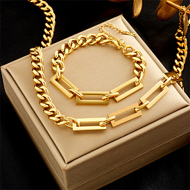 Chic Titanium Steel Chunky Chain Bracelet Set for Men - Cool Industrial Lock Necklace Jewelry