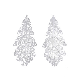 304 Stainless Steel Big Pendants, Etched Metal Embellishments, Leaf