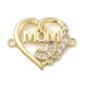 Подвески-шармы с микропаве из прозрачного кубического циркония в форме сердца из латуни, долговечный, стойки покрытие, без свинца и без кадмия