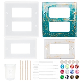 Olycraft Rectangle Socket Panel Silicone Mould, Resin Casting Molds, For UV Resin, Epoxy Resin Craft Making, with Birch Wooden Sticks, Plastic Pipettes & Measuring Cup, Nail Art Sequins