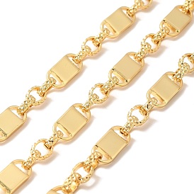 Rack Plating Brass Ring & Rectangle Link Chains, Unwelded, with Spool, Cadmium Free & Nickel Free & Lead Free