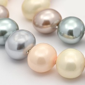 Redondo shell hebras de perlas de perlas, 14~15x12 mm, agujero: 1 mm, sobre 30 unidades / cadena, 15.7 pulgada