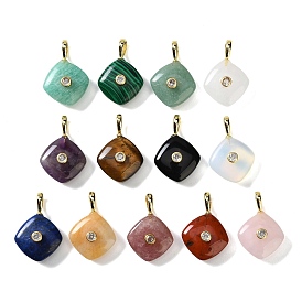 Gemstone Pendants, with Golden Brass Micro Pave Clear Cubic Zirconia Findings, Rhombus Charm