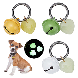 3 шт. подвесные украшения из железного колокольчика и синтетического светящегося камня, с пружинными застежками из сплава