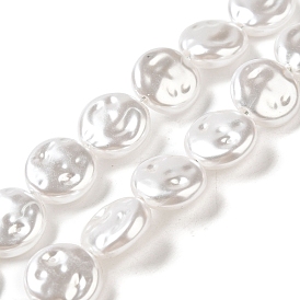 ABS Plastic Imitation Pearl Beads Strands, Flat Round