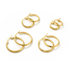201 Stainless Steel Grooved Hoop Earrings with 304 Stainless Steel Pin for Women