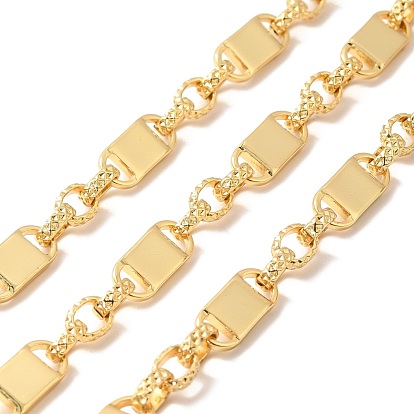 Rack Plating Brass Ring & Rectangle Link Chains, Unwelded, with Spool, Cadmium Free & Nickel Free & Lead Free