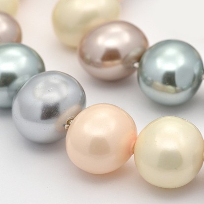 Round Shell Pearl Bead Strands, 14~15x12mm, Hole: 1mm, about 30pcs/strand, 15.7 inch