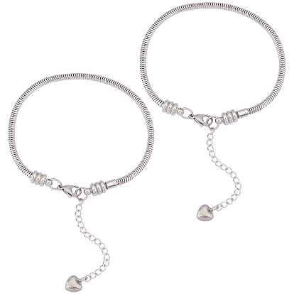 304 браслеты из европейской круглой змеи из нержавеющей стали, с когтя омара застежкой и сердца прелести