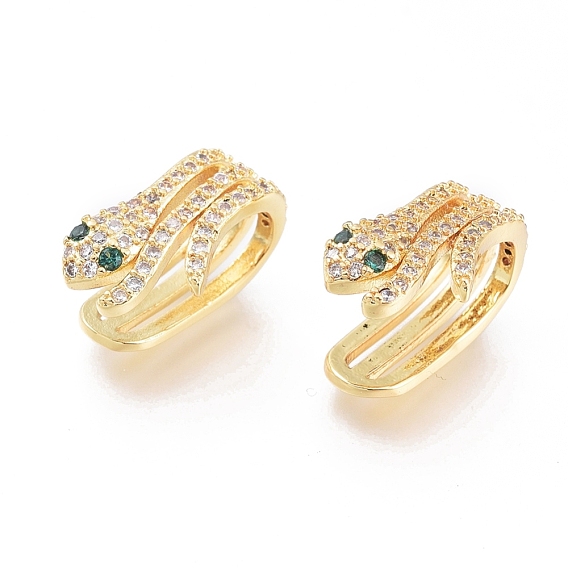 Brass Micro Pave Cubic Zirconia Cuff Earrings, Long-Lasting Plated, Snake